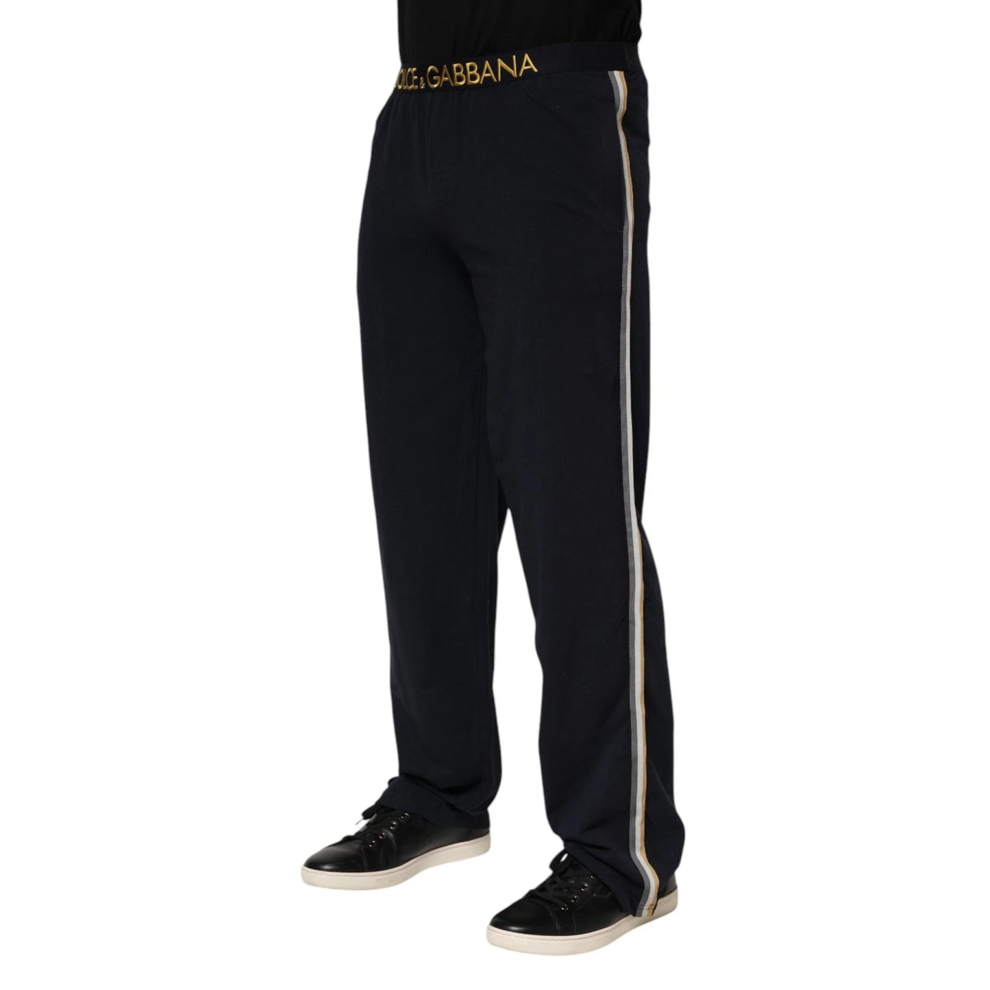 Dolce &amp; Gabbana – Schwarze, gerade Hose aus Modal-Spandex mit Logo