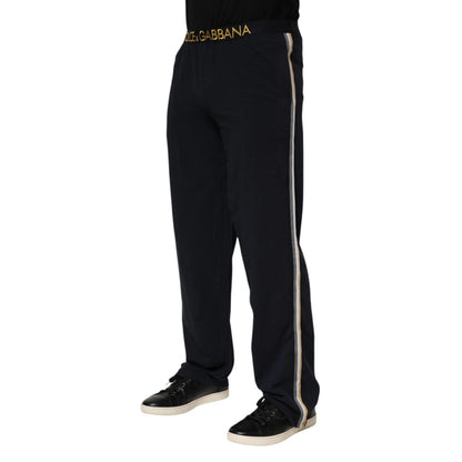 Dolce &amp; Gabbana – Schwarze, gerade Hose aus Modal-Spandex mit Logo