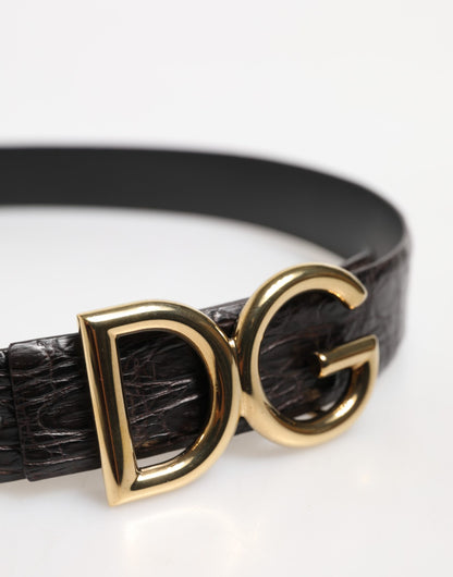 Dolce &amp; Gabbana – Schwarzer Gürtel aus exotischem Leder mit DG-Logoschnalle