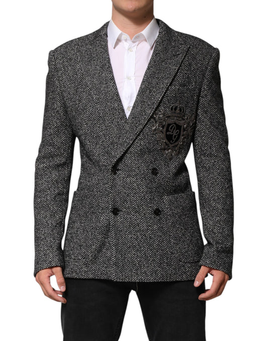 Dolce &amp; Gabbana Schwarz-Weißer Zweireihiger Herrenanzug-Blazer