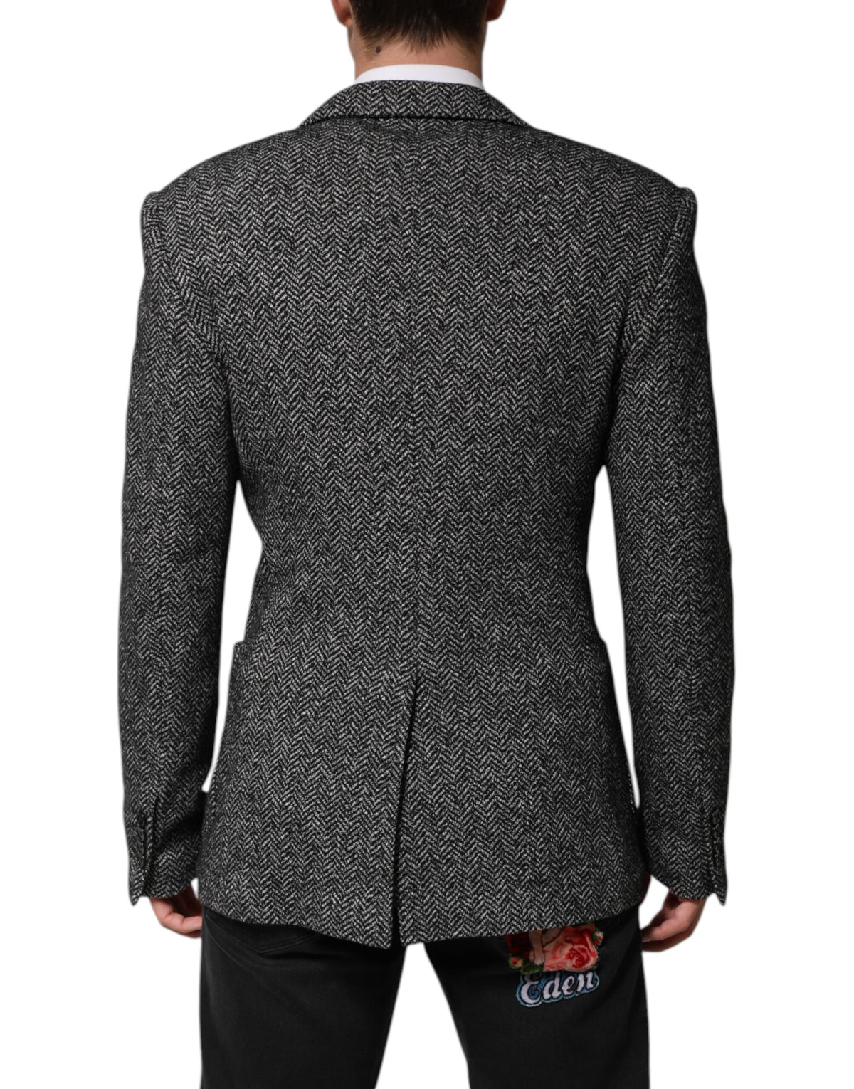 Dolce & Gabbana Dunkelgrau Weiß Zweireihiger Herrenanzug Blazer
