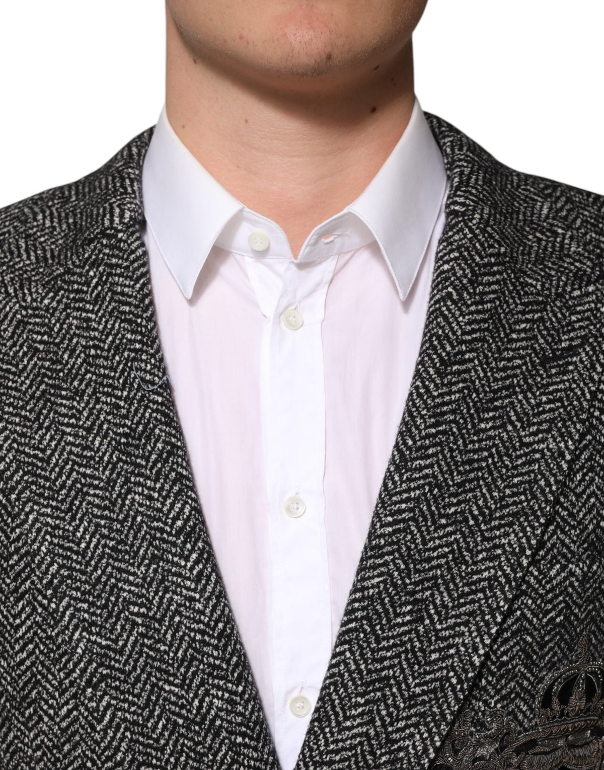 Dolce & Gabbana Dunkelgrau Weiß Zweireihiger Herrenanzug Blazer