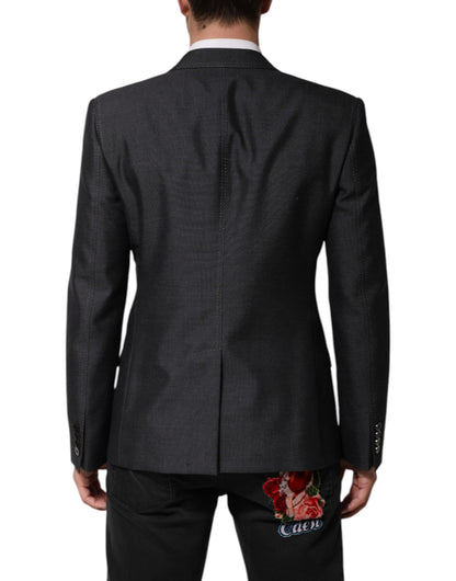 Dolce &amp; Gabbana – Dunkelgrauer Wollmantel-Blazer mit Bienenstickerei