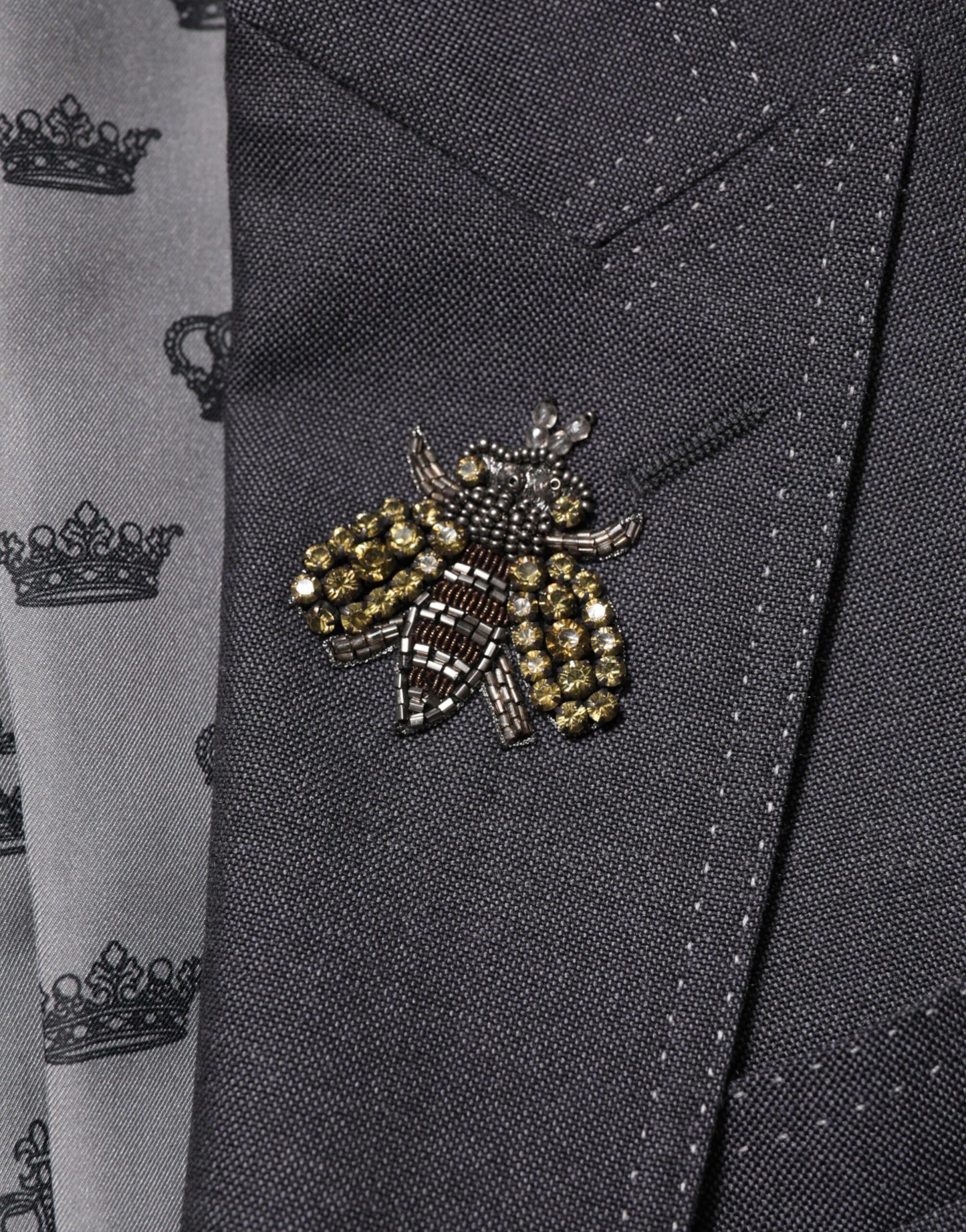 Dolce &amp; Gabbana – Dunkelgrauer Wollmantel-Blazer mit Bienenstickerei