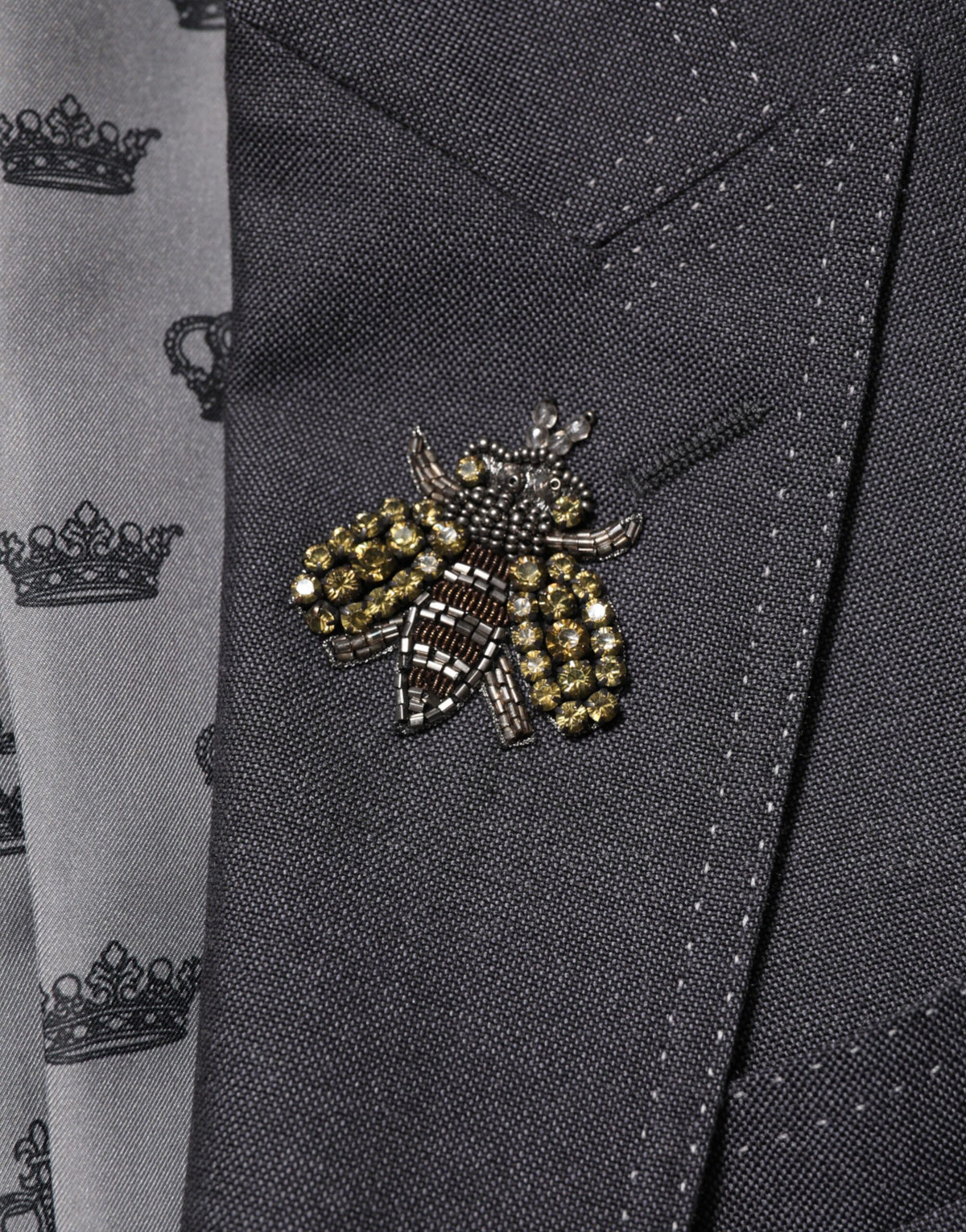 Dolce &amp; Gabbana – Dunkelgrauer Wollmantel-Blazer mit Bienenstickerei