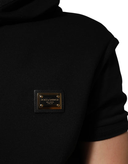 Dolce &amp; Gabbana – Schwarze ärmellose Kapuzenjacke mit Logo-Schild