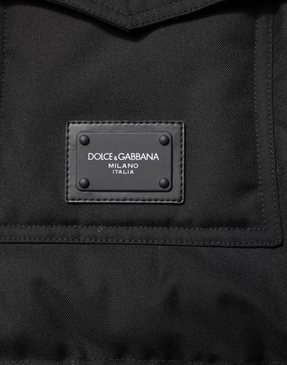 Dolce &amp; Gabbana – Schwarze ärmellose Parka-Jacke mit Logo-Plakette