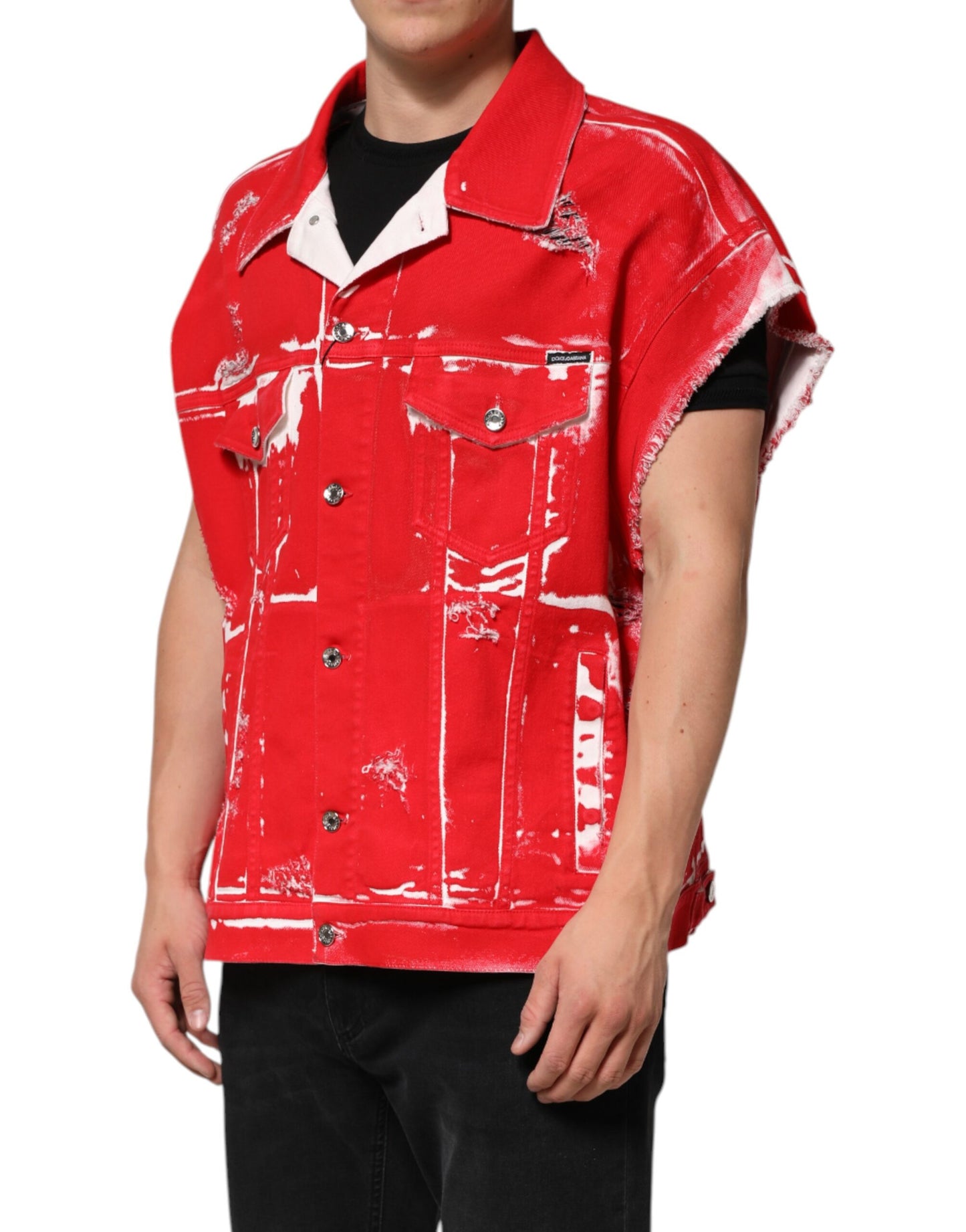 Dolce &amp; Gabbana – Rote, ärmellose Weste mit Logo-Schild