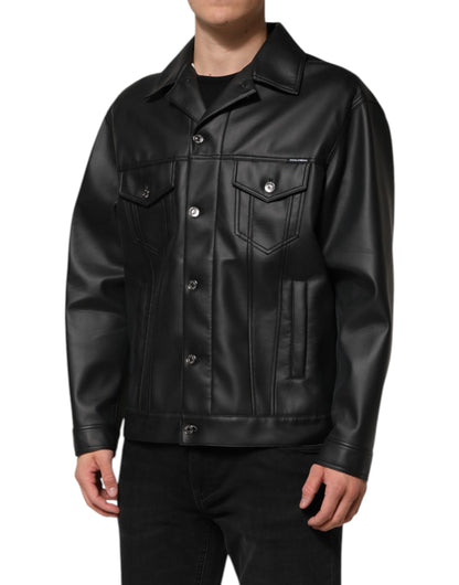Dolce &amp; Gabbana – Schwarze Bikerjacke aus Polyester mit Knopfleiste