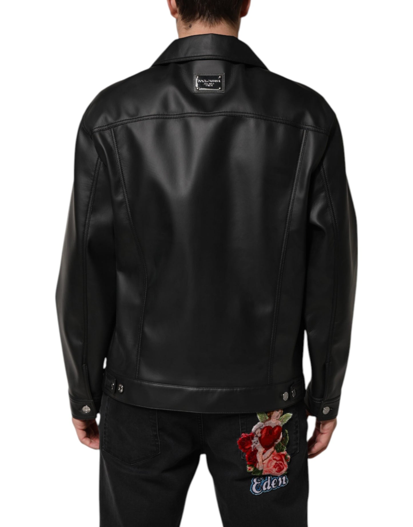 Dolce &amp; Gabbana – Schwarze Bikerjacke aus Polyester mit Knopfleiste