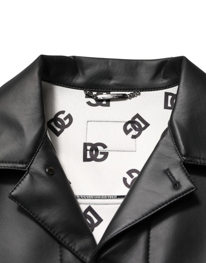 Dolce &amp; Gabbana – Schwarze Bikerjacke aus Polyester mit Knopfleiste