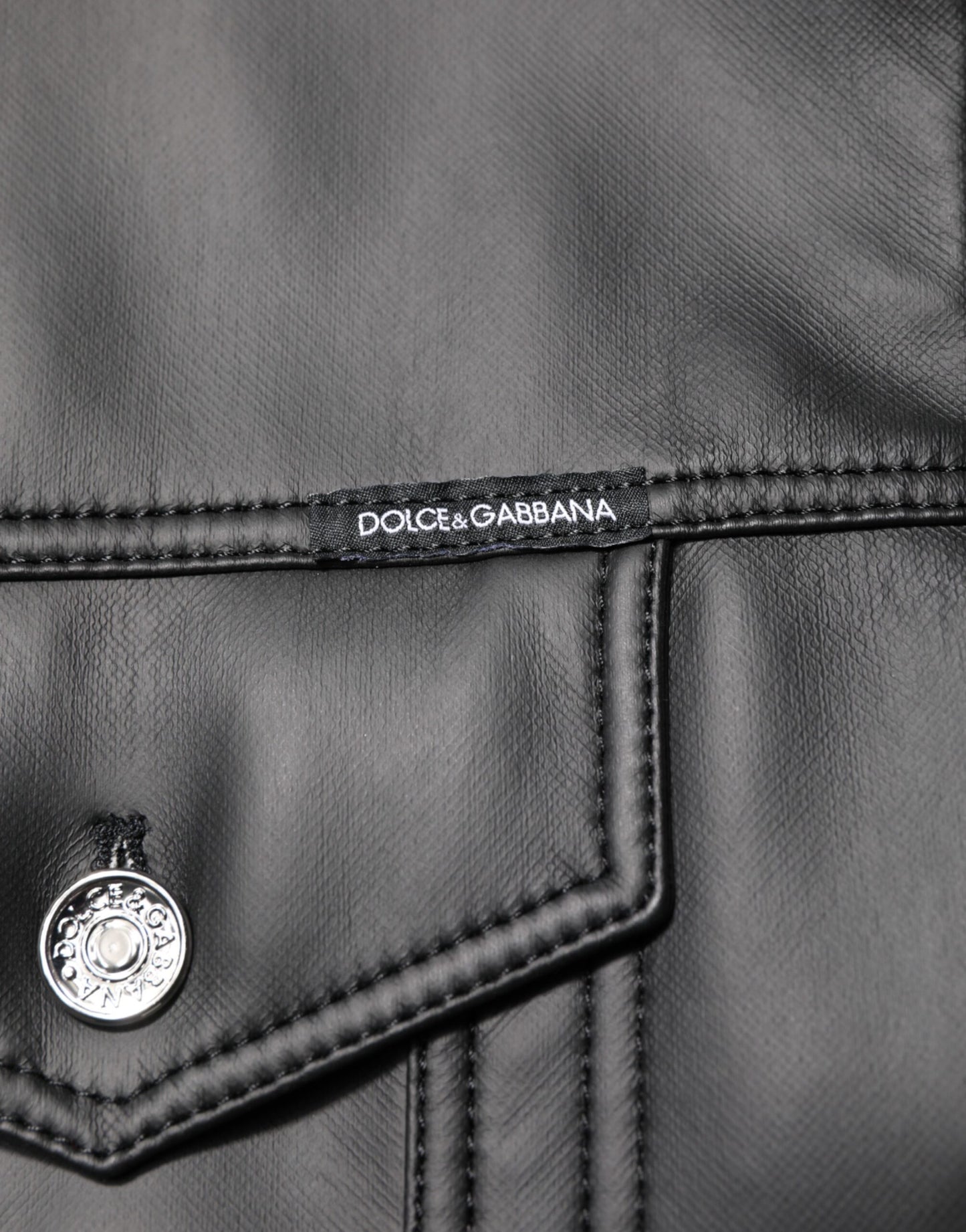 Dolce &amp; Gabbana – Schwarze Bikerjacke aus Polyester mit Knopfleiste