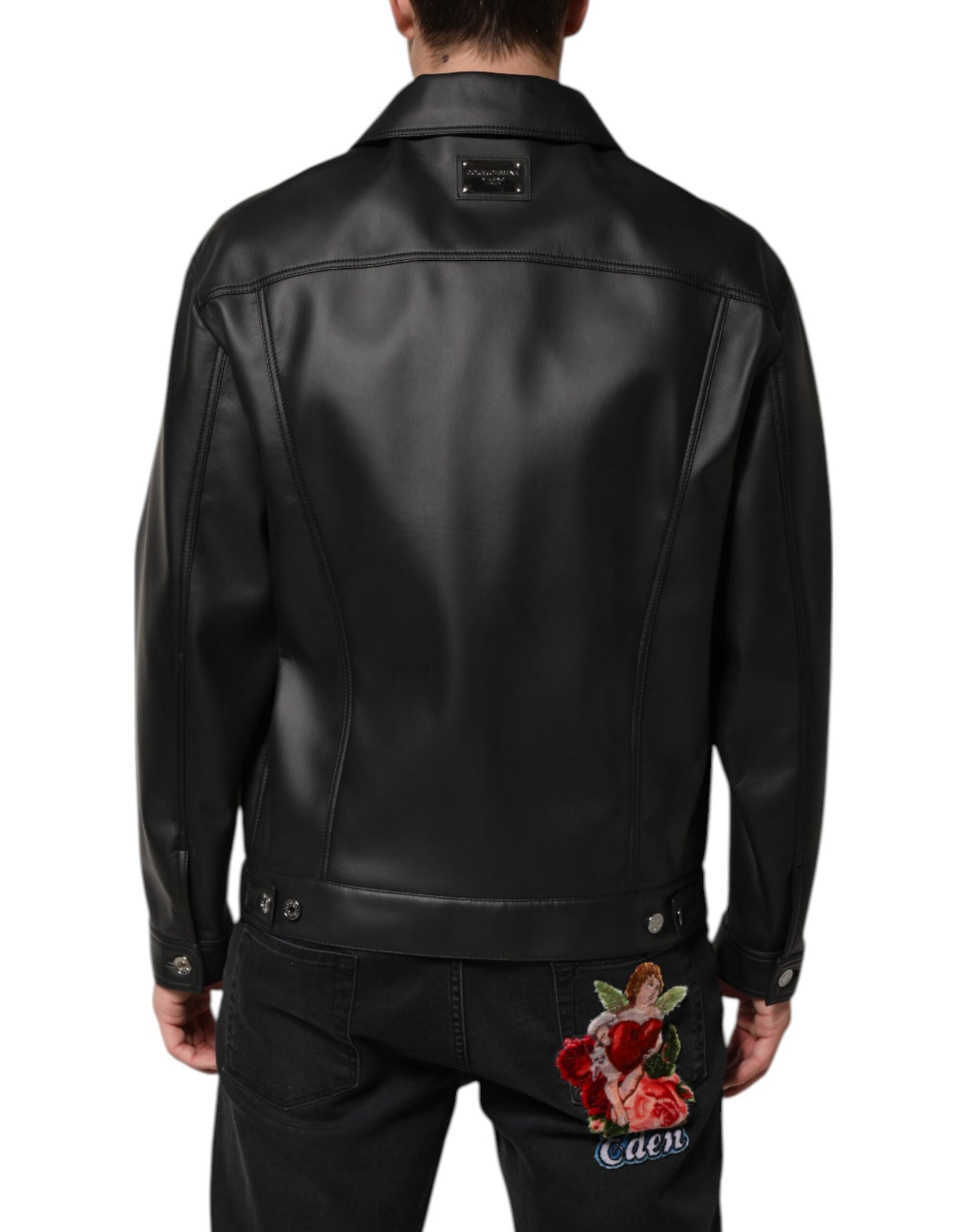 Dolce &amp; Gabbana – Schwarze Bikerjacke aus Polyester mit Knopfleiste