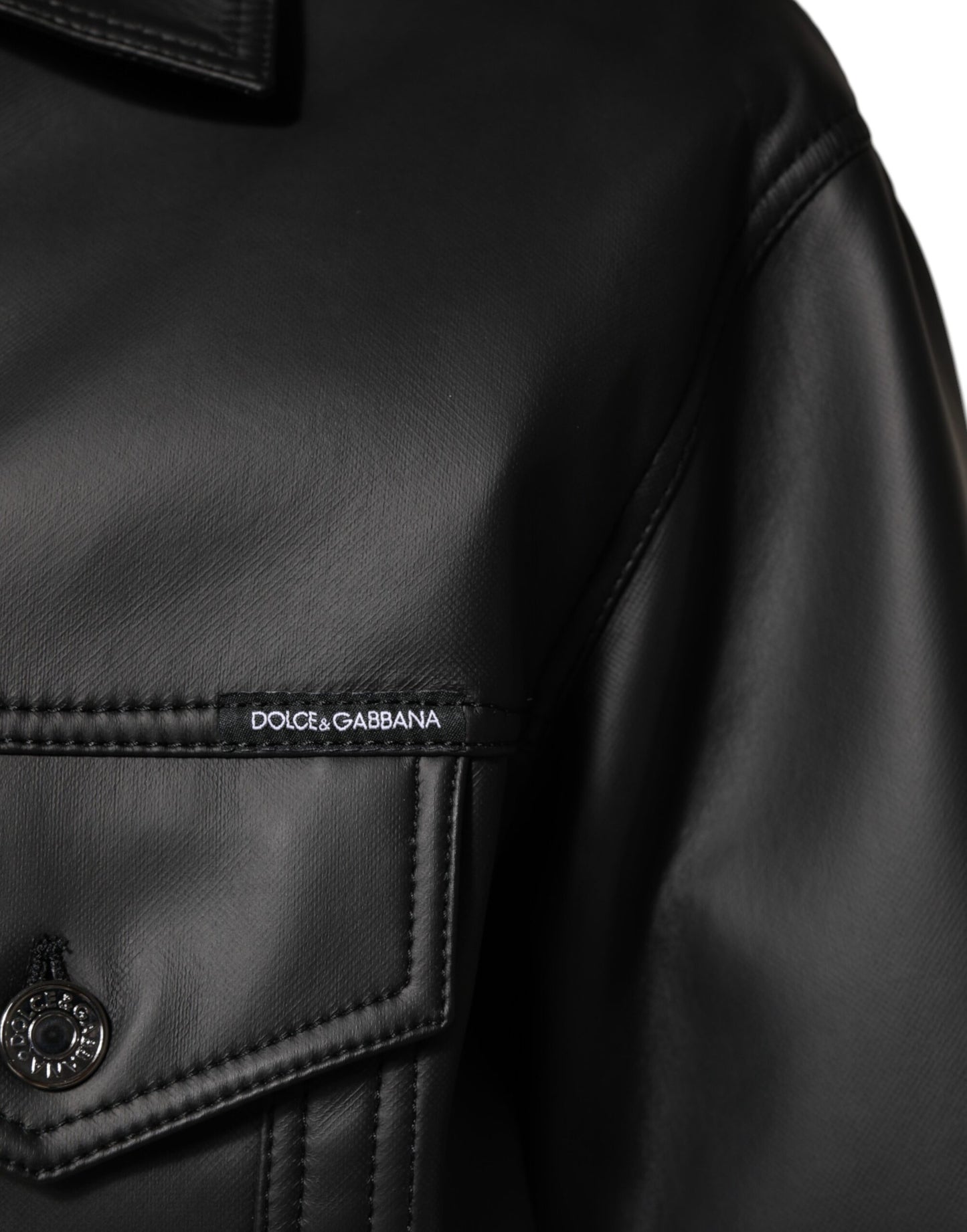 Dolce &amp; Gabbana – Schwarze Bikerjacke aus Polyester mit Knopfleiste