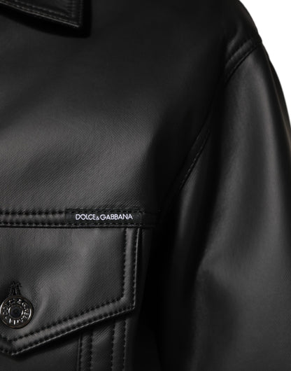 Dolce &amp; Gabbana – Schwarze Bikerjacke aus Polyester mit Knopfleiste