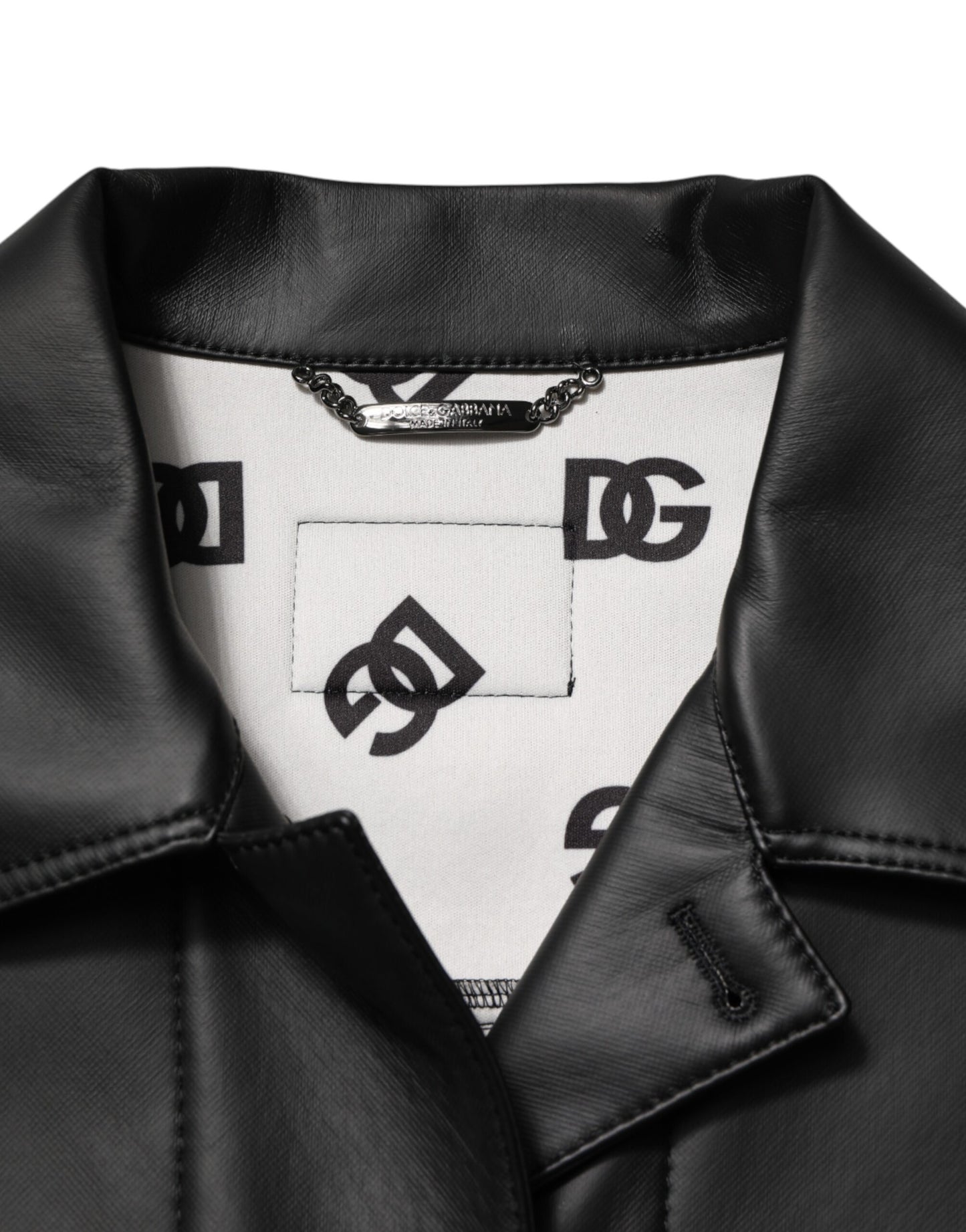 Dolce &amp; Gabbana – Schwarze Bikerjacke aus Polyester mit Knopfleiste