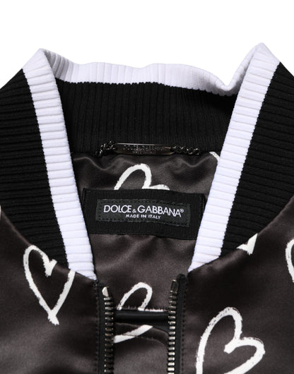 Dolce &amp; Gabbana – Schwarze Bomberjacke aus Polyester mit Herz-Print