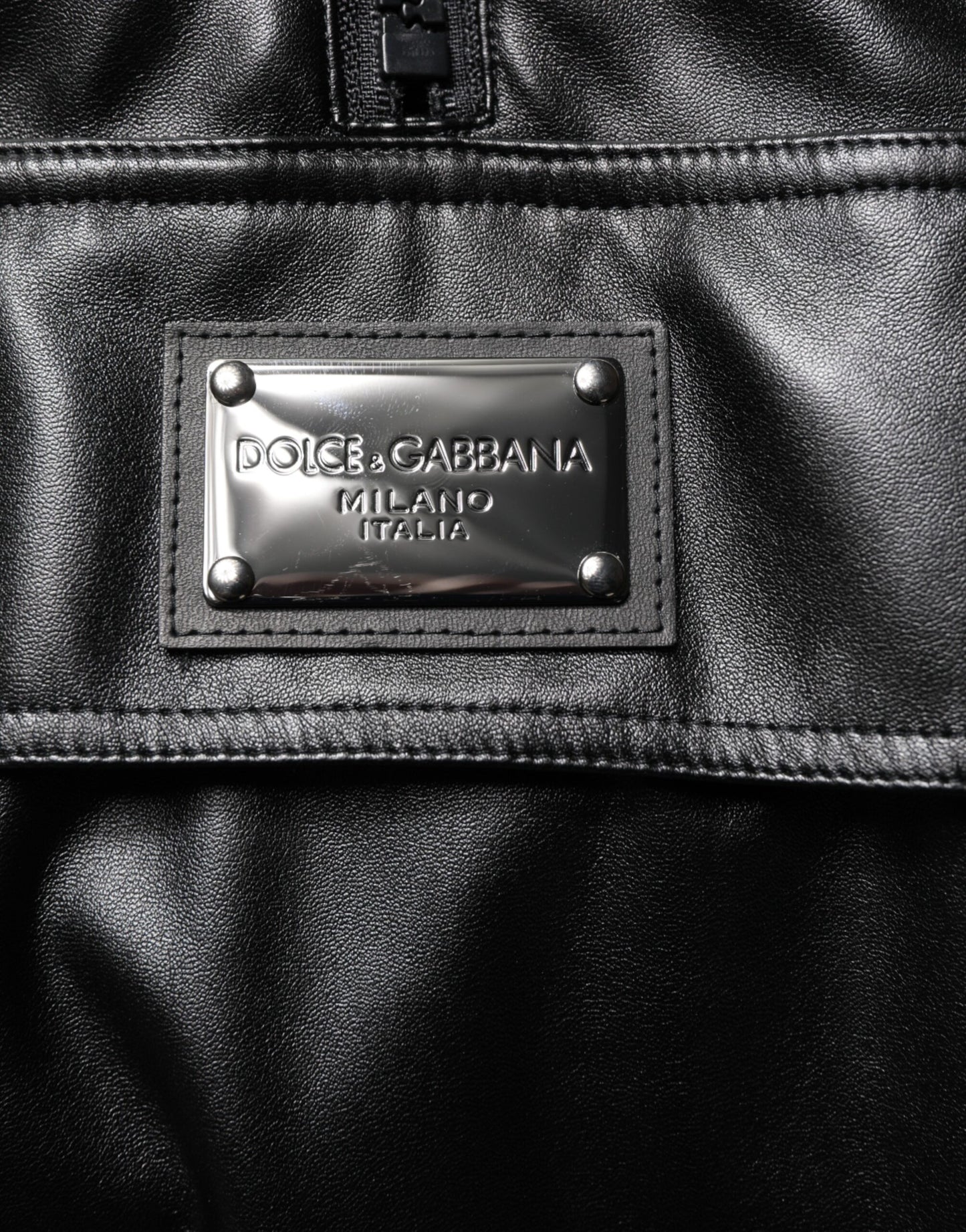 Dolce &amp; Gabbana – Bomberjacke aus schwarzem Polyester mit Logo-Schild