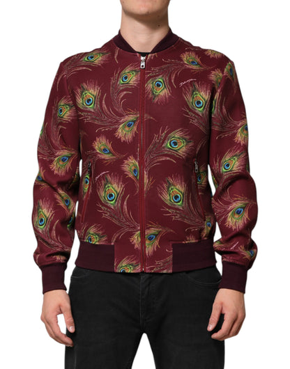Dolce &amp; Gabbana – Bomberjacke mit kastanienbraunem Pfauenfeder-Print