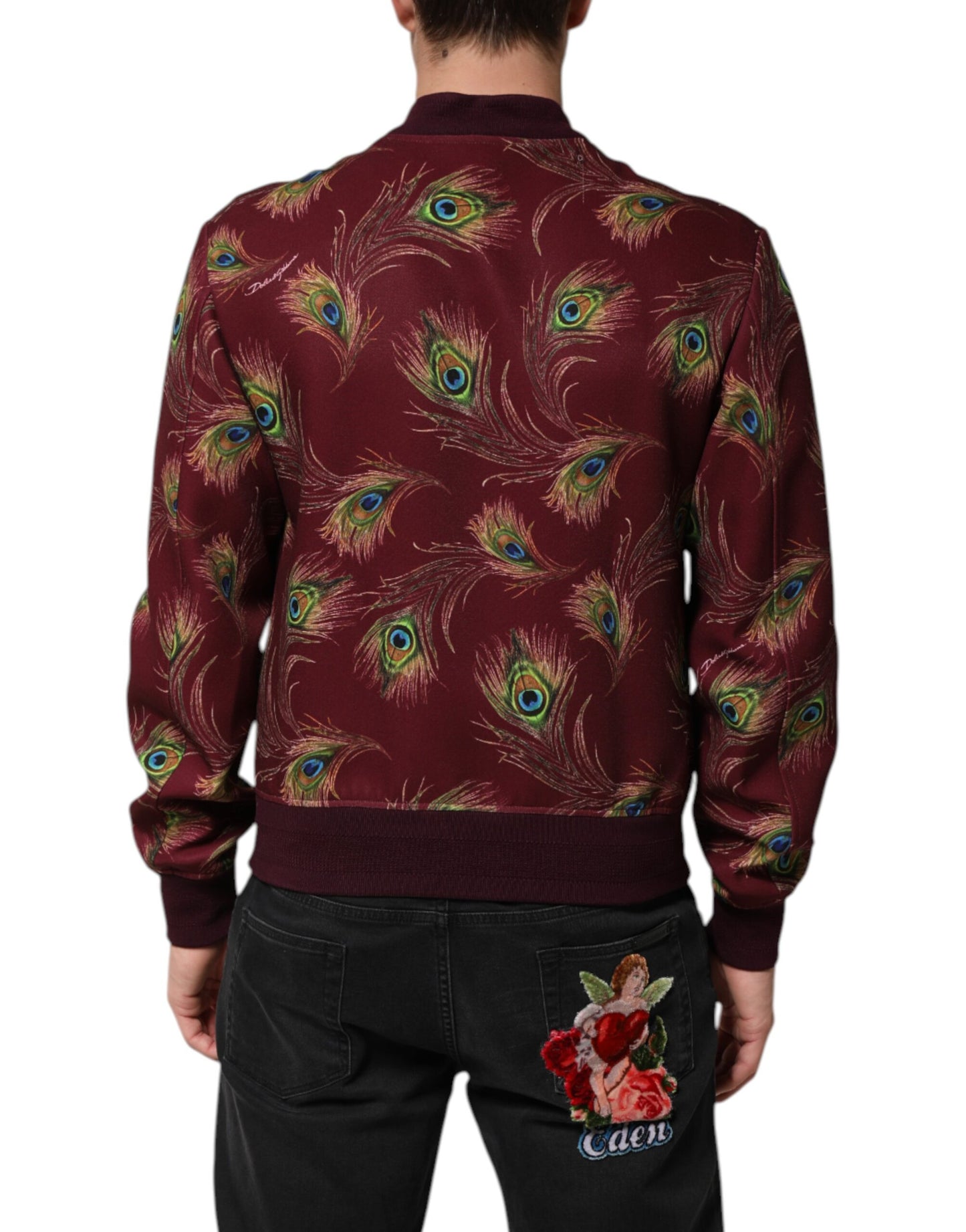 Dolce &amp; Gabbana – Bomberjacke mit kastanienbraunem Pfauenfeder-Print