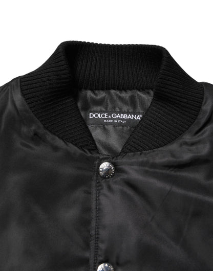 Dolce &amp; Gabbana – Bomberjacke aus schwarzem Polyester mit Logo-Schild