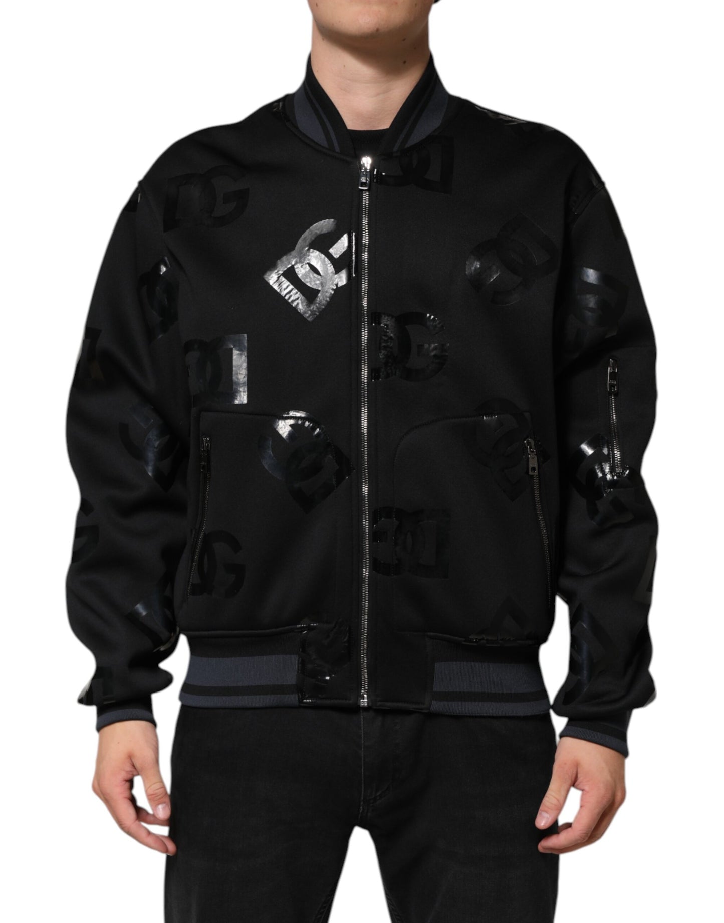 Dolce &amp; Gabbana – Schwarze Bomberjacke aus Wolle mit DG Mania-Logo für Herren
