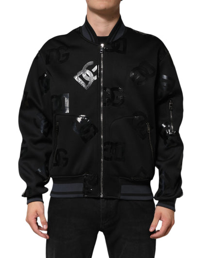 Dolce &amp; Gabbana – Schwarze Bomberjacke aus Wolle mit DG Mania-Logo für Herren