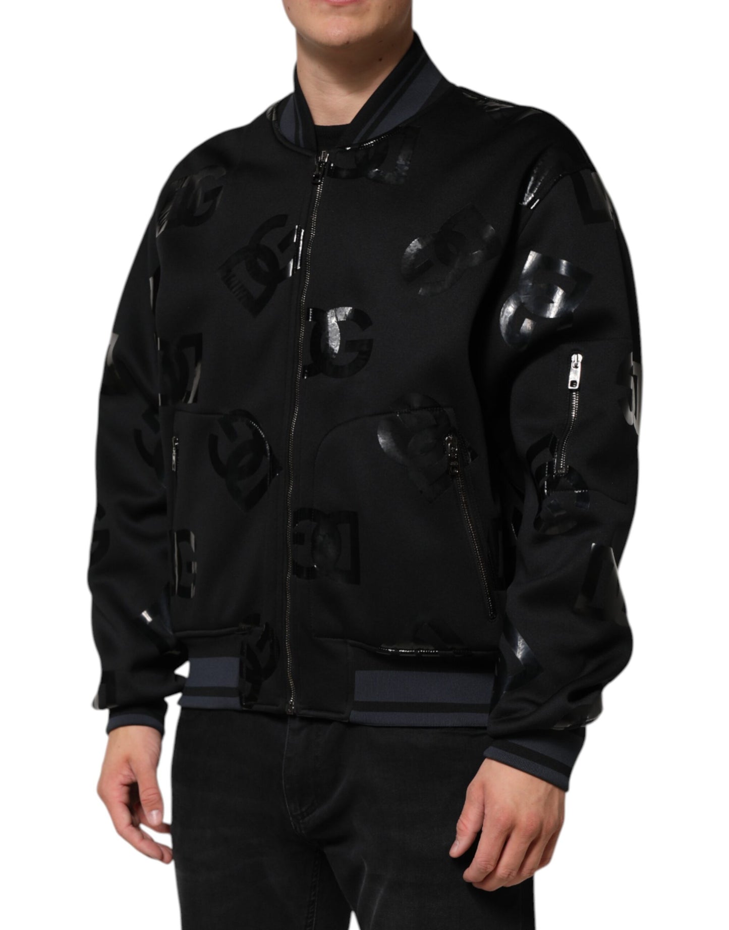 Dolce &amp; Gabbana – Schwarze Bomberjacke aus Wolle mit DG Mania-Logo für Herren