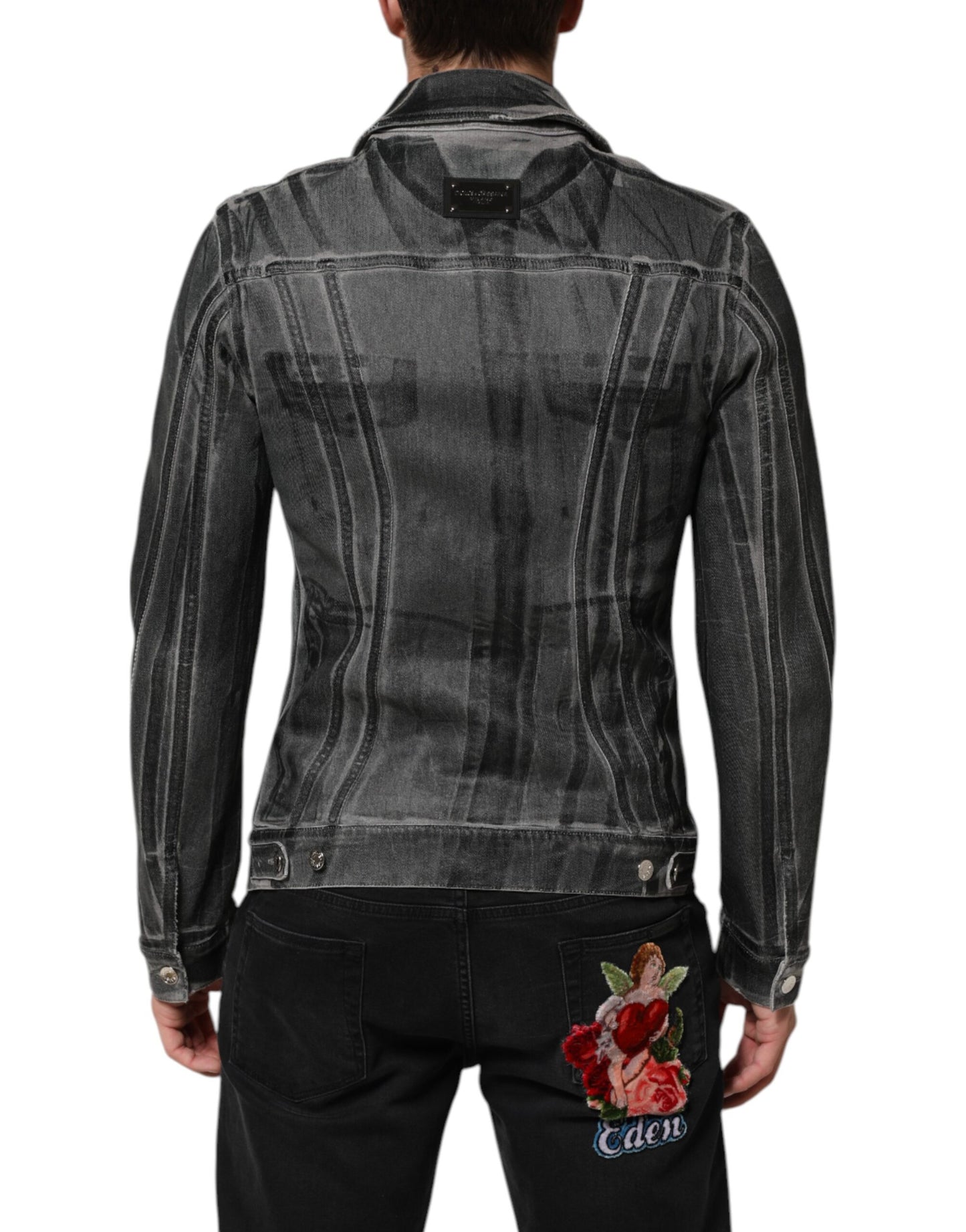Dolce &amp; Gabbana Graue Jeansjacke aus gewaschener Baumwolle mit Stretch