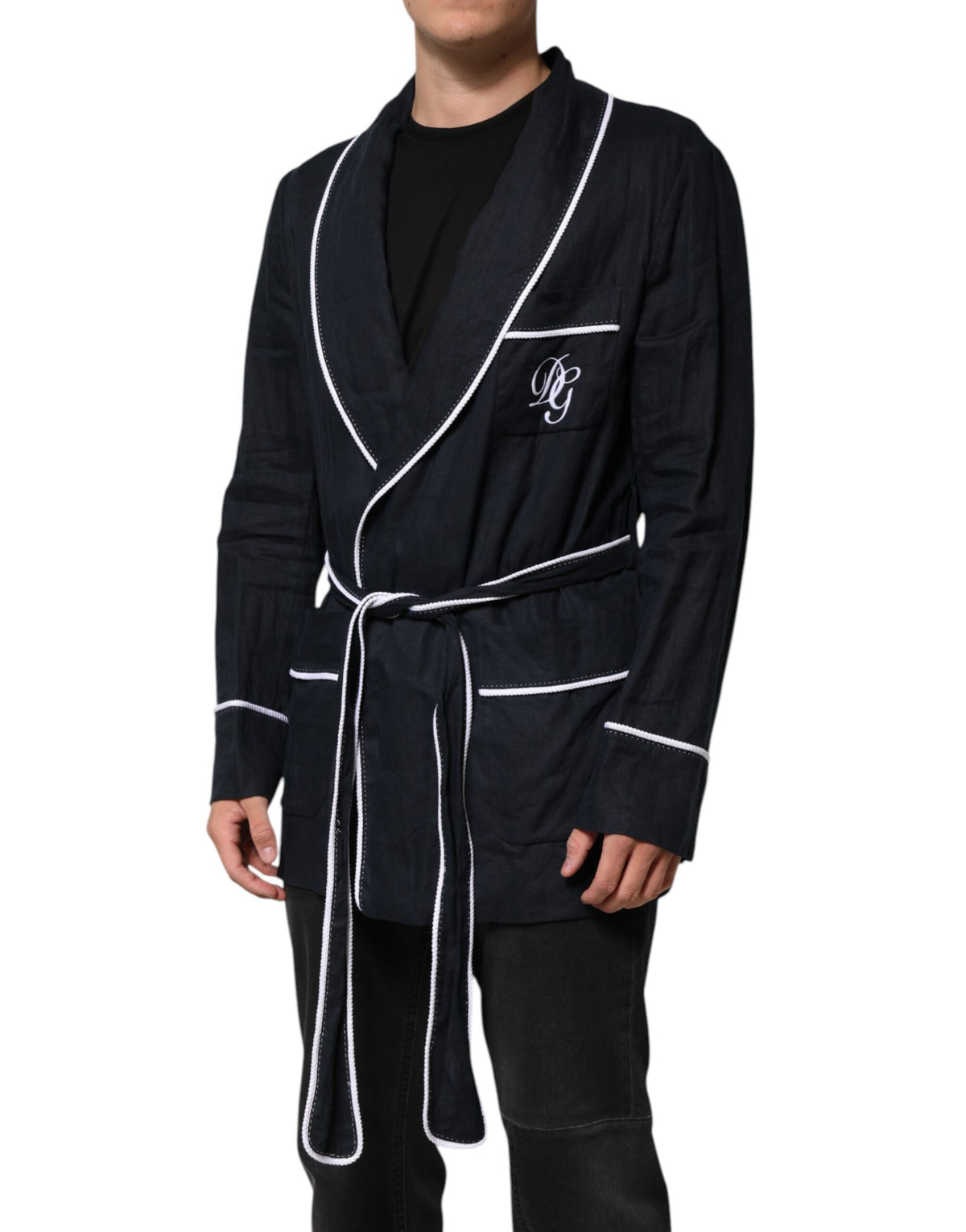 Dolce &amp; Gabbana Dunkelblaue DG-Stickereijacke Robe Blazer