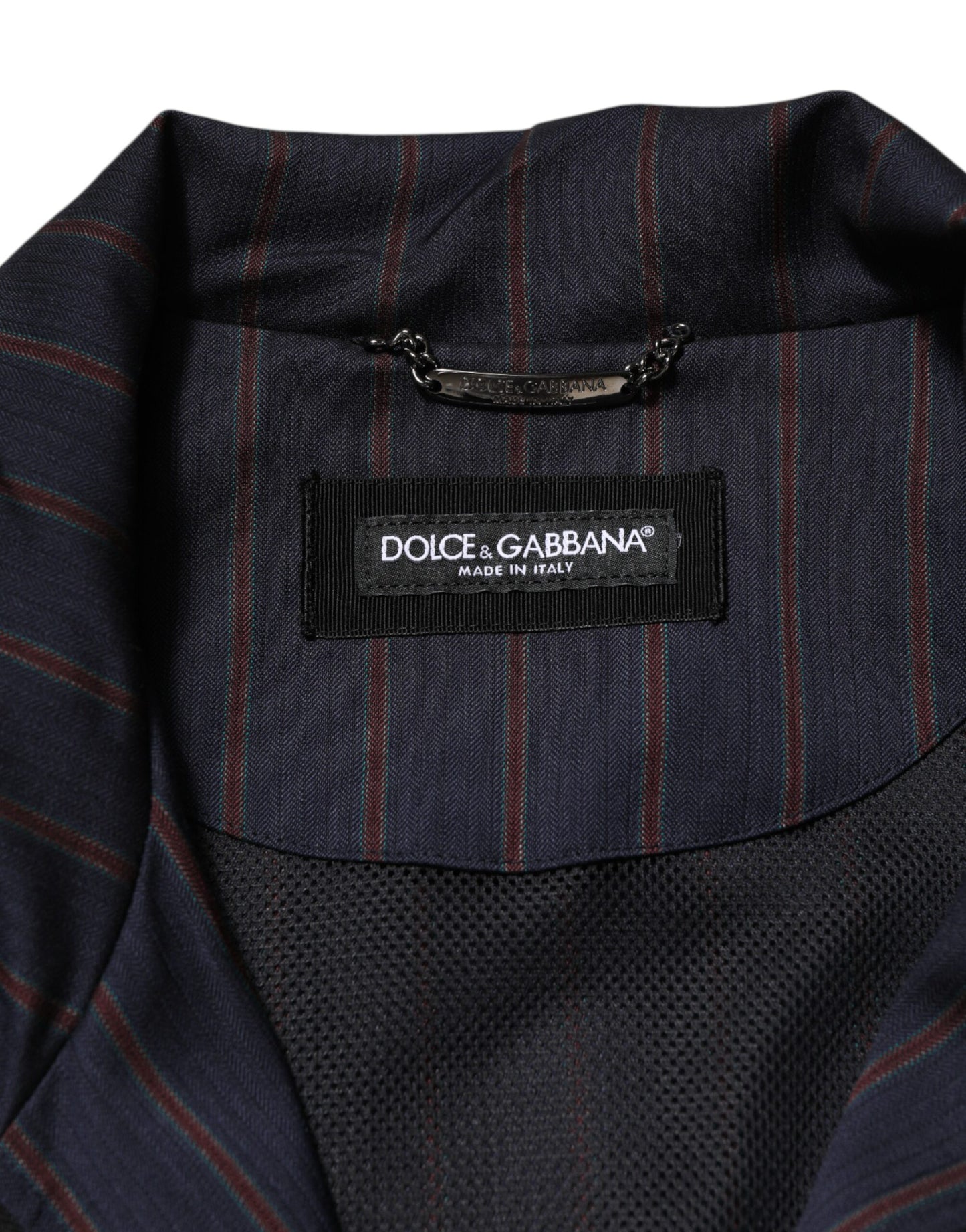 Dolce &amp; Gabbana – Blau-rot gestreifte Jacke mit durchgehendem Reißverschluss und Logo-Plakette