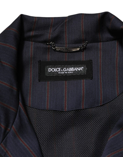 Dolce &amp; Gabbana – Blau-rot gestreifte Jacke mit durchgehendem Reißverschluss und Logo-Plakette