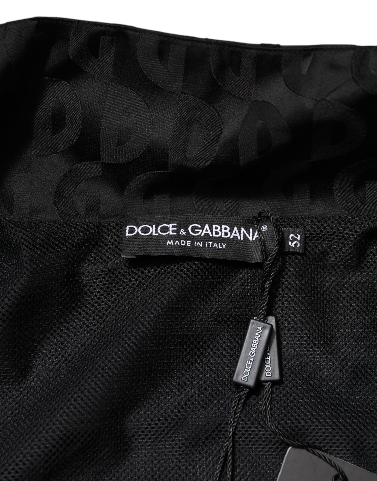 Dolce & Gabbana Black Jacquard Men Full Zip Bomber Sweater