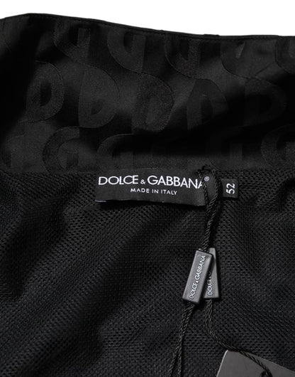 Dolce & Gabbana Black Jacquard Men Full Zip Bomber Sweater
