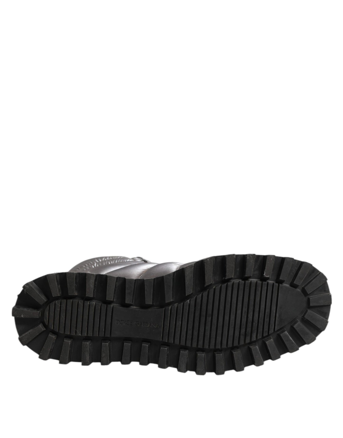 Dolce &amp; Gabbana – Silberne, gepolsterte Stiefel mit Schnürung in der Mitte der Wade