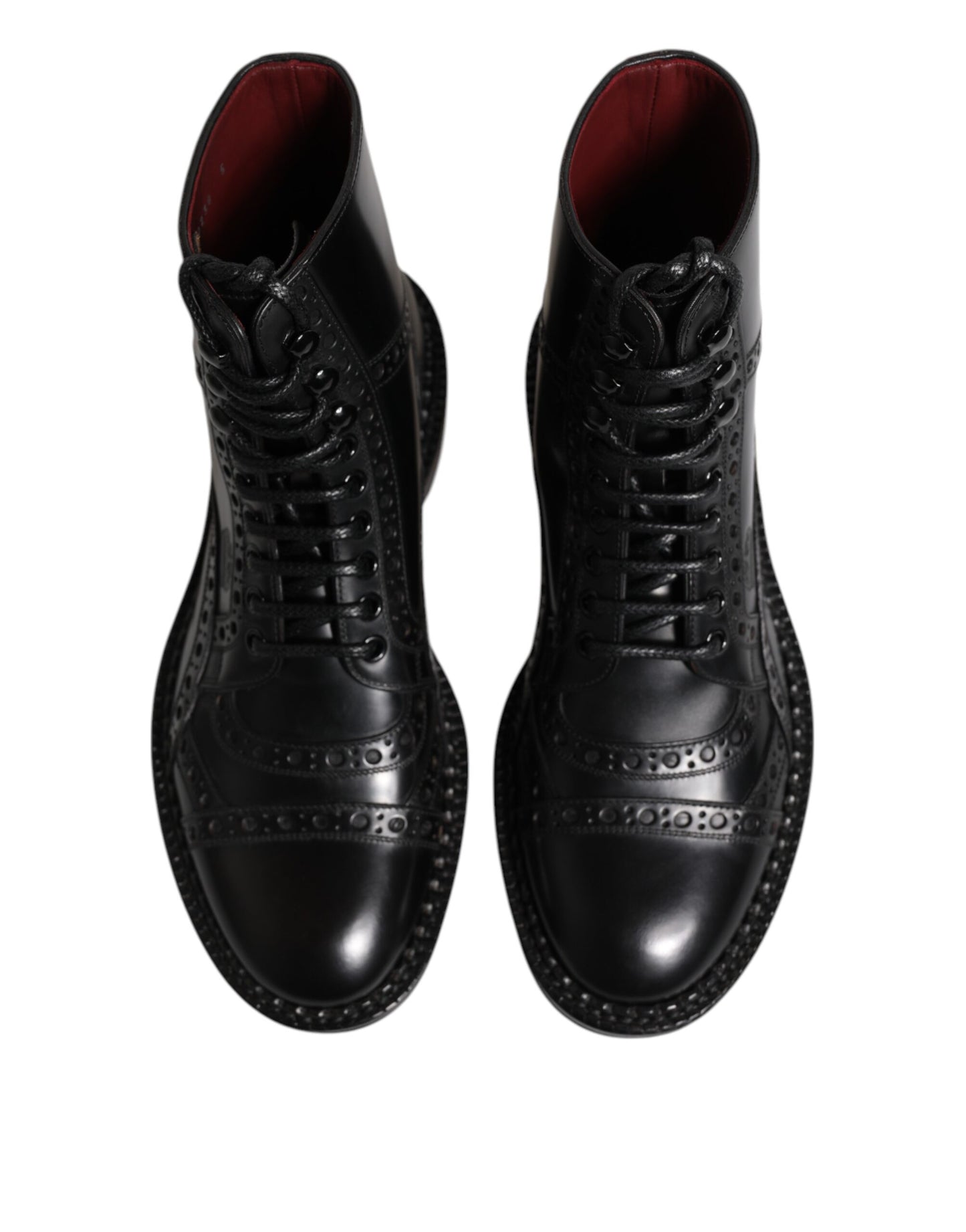 Dolce &amp; Gabbana – Schwarze, wadenhohe Schnürstiefel aus Leder