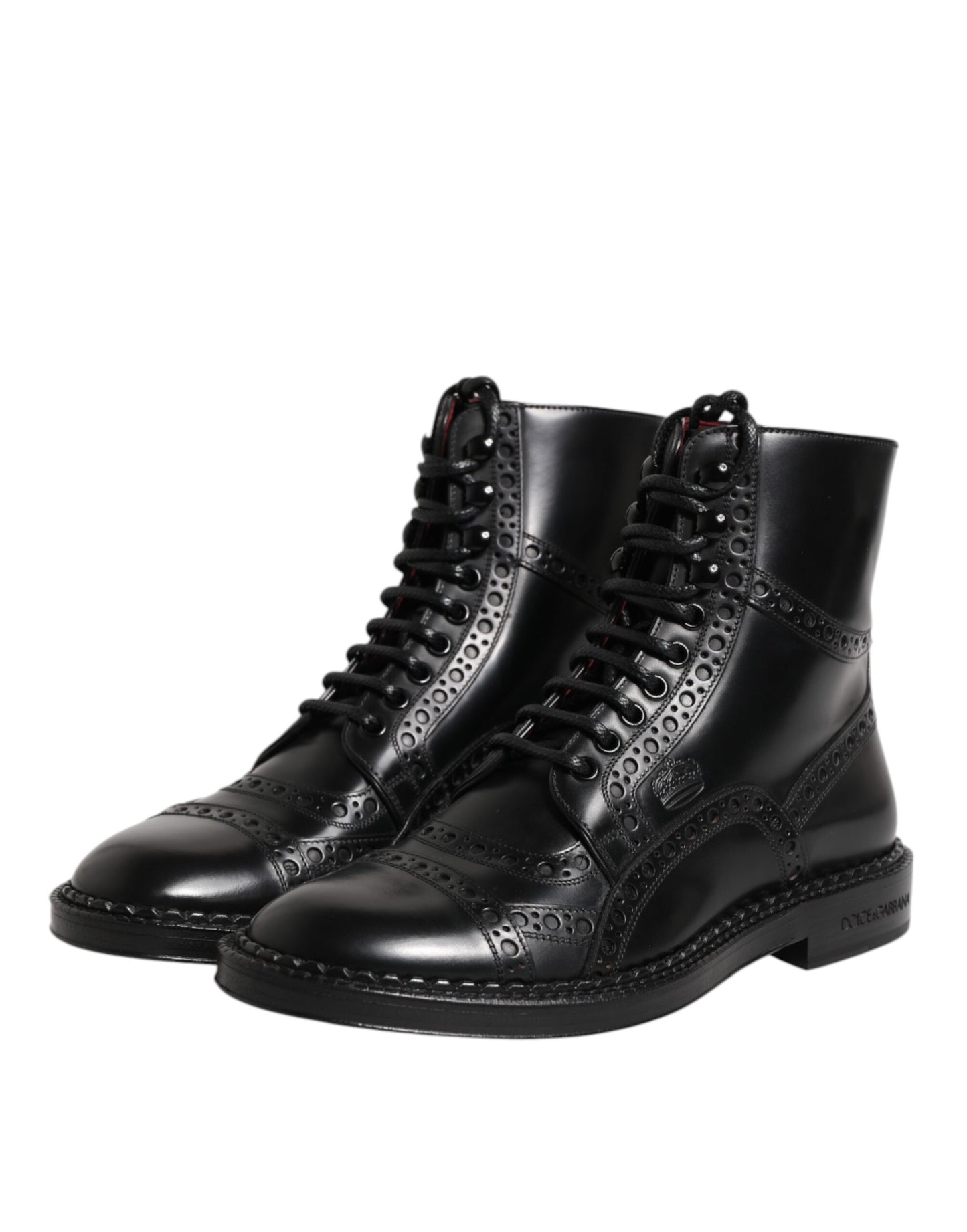 Dolce &amp; Gabbana – Schwarze, wadenhohe Schnürstiefel aus Leder