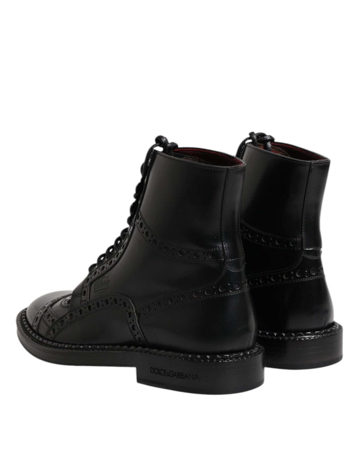Dolce &amp; Gabbana – Schwarze, wadenhohe Schnürstiefel aus Leder