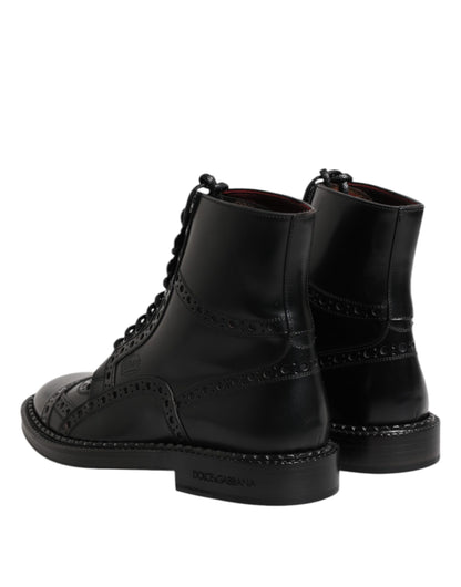 Dolce &amp; Gabbana – Schwarze, wadenhohe Schnürstiefel aus Leder