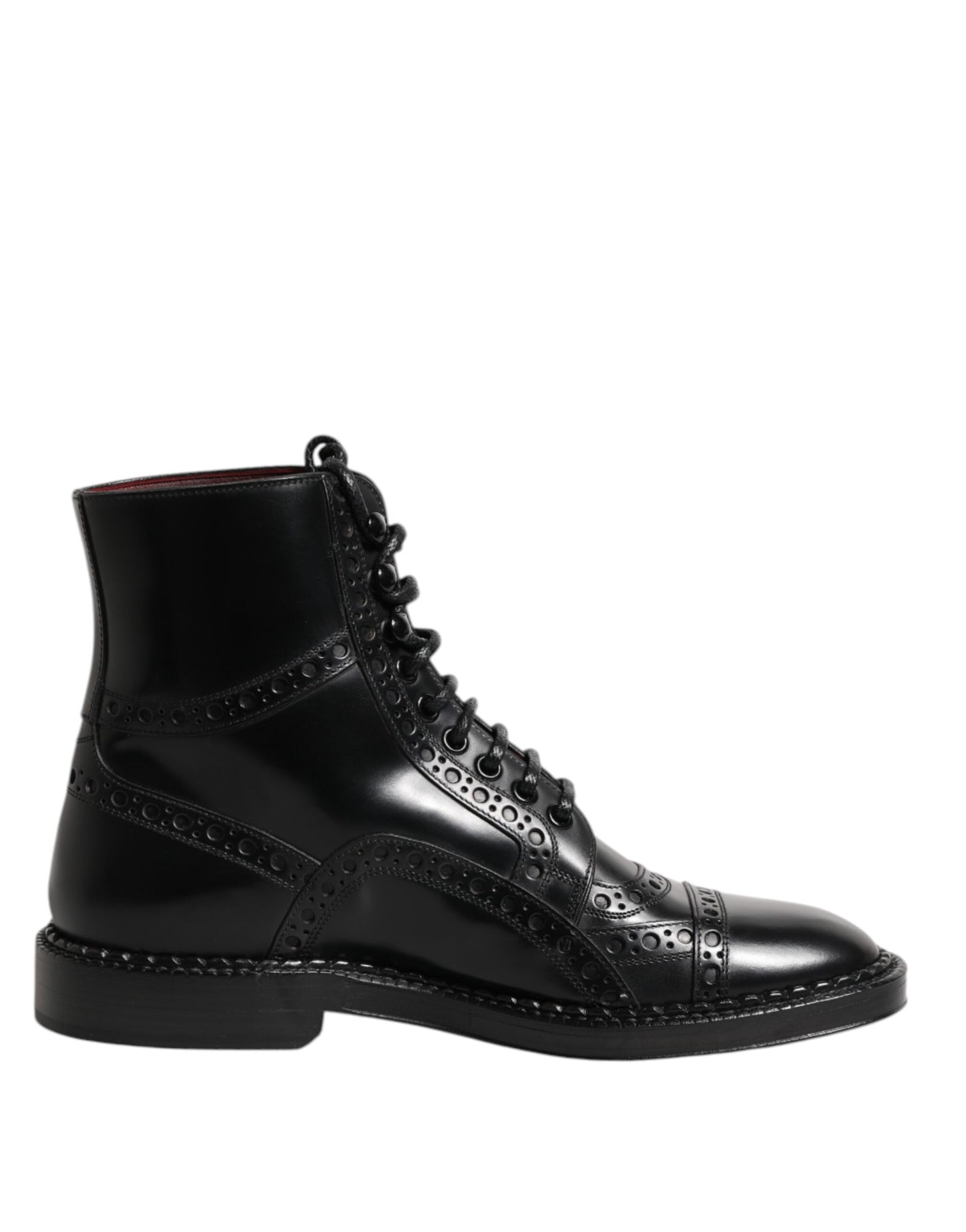 Dolce &amp; Gabbana – Schwarze, wadenhohe Schnürstiefel aus Leder