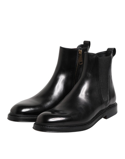 Dolce &amp; Gabbana – Schwarze Chelsea-Stiefel aus Leder mit mittlerer Wade