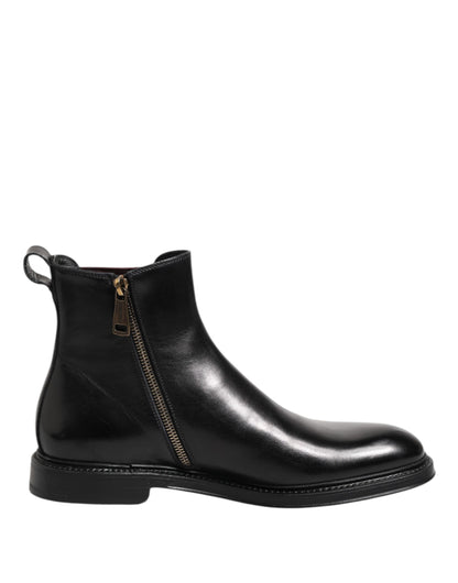 Dolce &amp; Gabbana – Schwarze Chelsea-Stiefel aus Leder mit mittlerer Wade