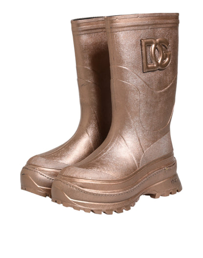 Dolce &amp; Gabbana Metallic Gold Pull On Regenstiefel Schuhe