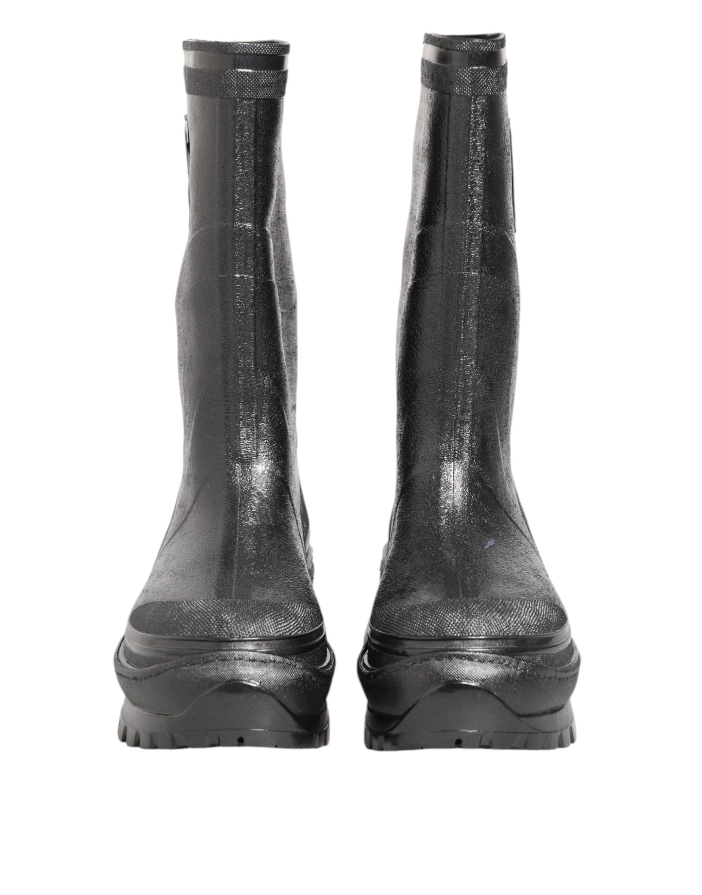 Dolce &amp; Gabbana Metallic Black Pull On Regenstiefel Schuhe