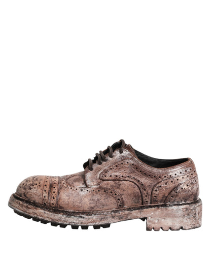 Dolce &amp; Gabbana – Brogue-Schnürschuhe aus braunem Leder im Used-Look