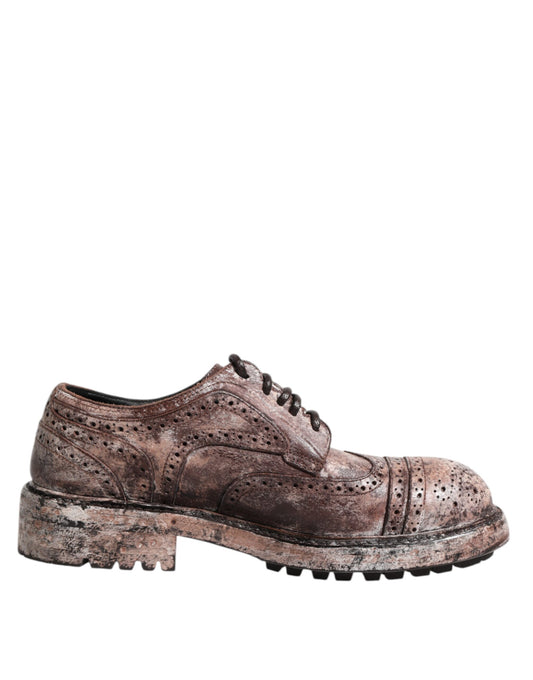 Dolce &amp; Gabbana – Brogue-Schnürschuhe aus braunem Leder im Used-Look