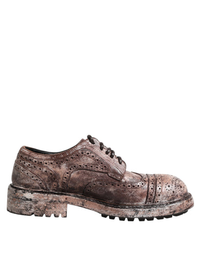 Dolce &amp; Gabbana – Brogue-Schnürschuhe aus braunem Leder im Used-Look