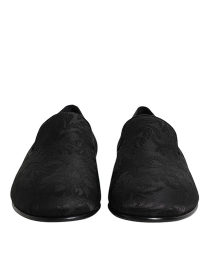 Dolce &amp; Gabbana – Schwarze Loafer aus Brokat mit Blumenmuster für Herren