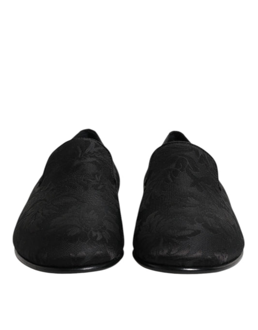 Dolce &amp; Gabbana – Schwarze Loafer aus Brokat mit Blumenmuster für Herren
