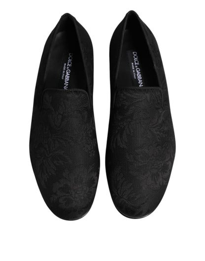 Dolce &amp; Gabbana – Schwarze Loafer aus Brokat mit Blumenmuster für Herren